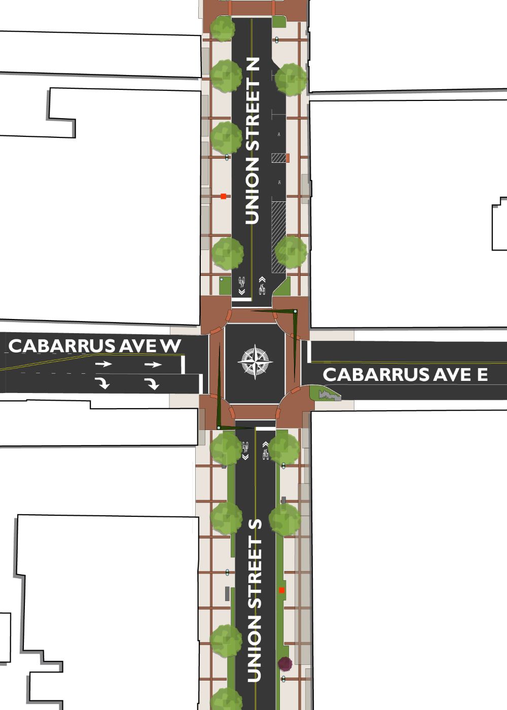 Rendering of the Compass Design in the Intersection of Cabarrus Ave & Union St